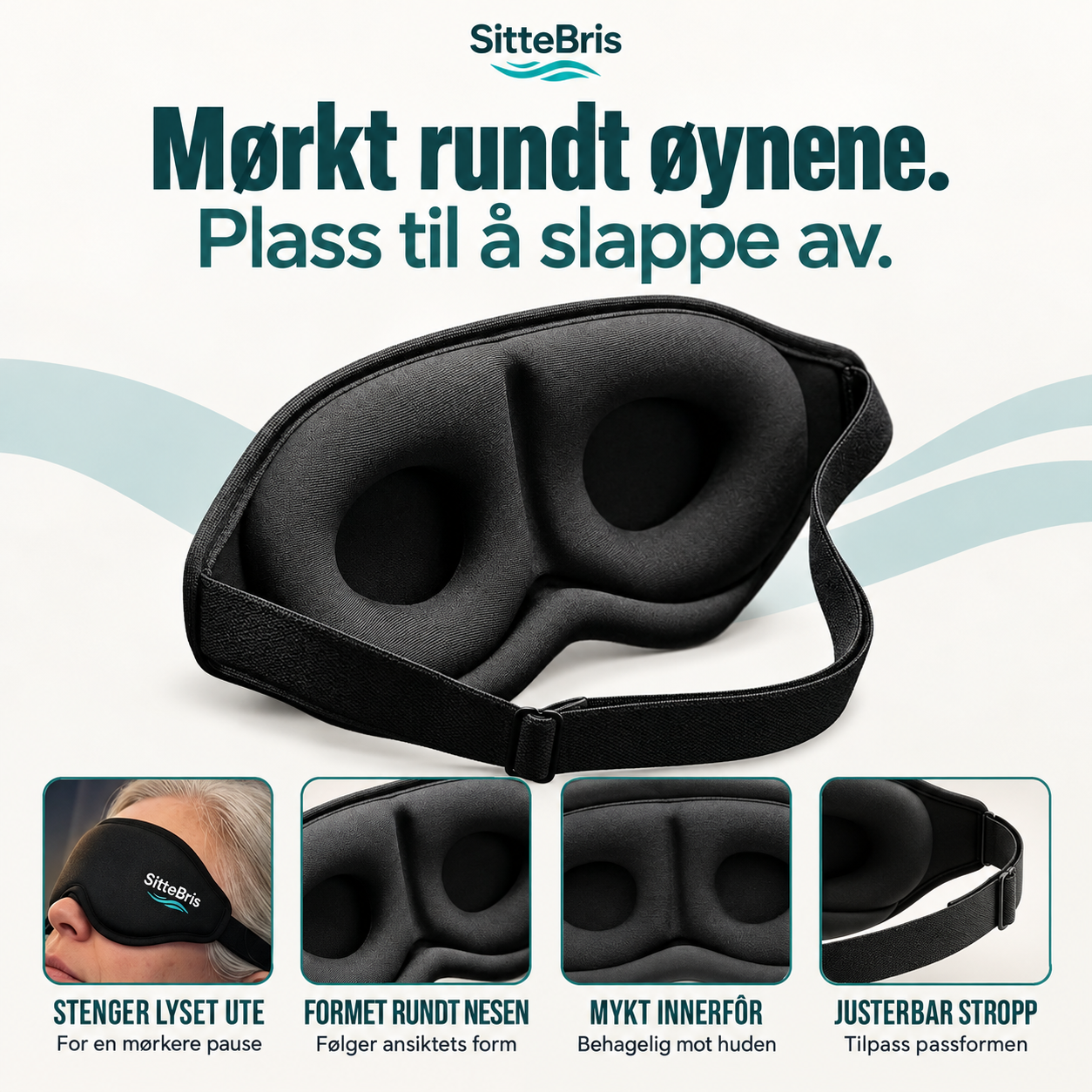 SitteBris Sovemaske – detaljer